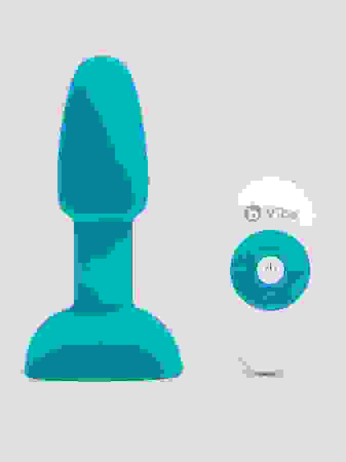 b-Vibe Remote Control Rechargeable Vibrating Rimming Butt Plug, Blue, hi-res